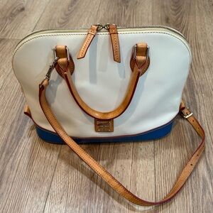 Dooney and Bourke Blue and white patent leather bag